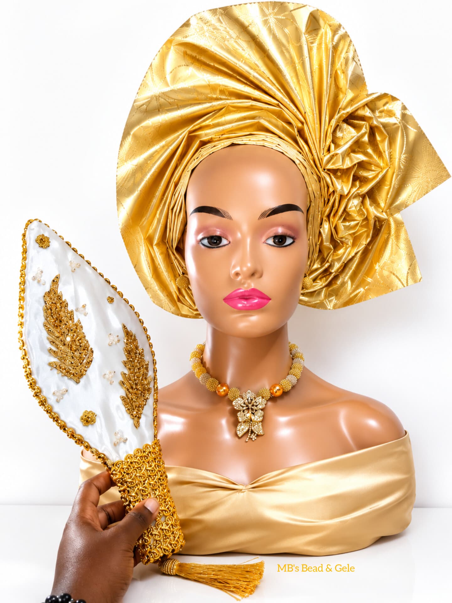 COMBO - Auto Gele + Necklace + Hand Fan