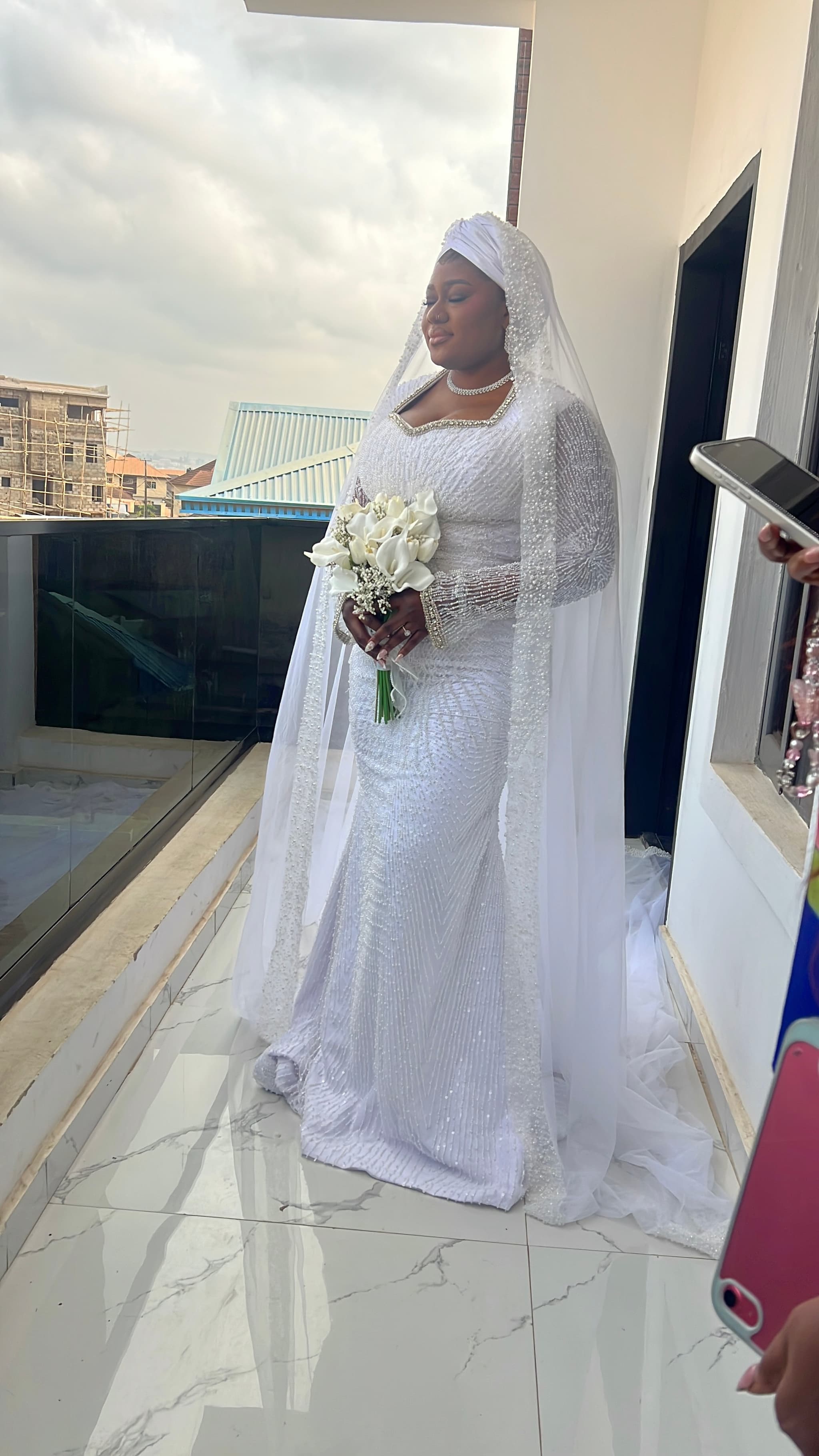 A luxurious Nikkah outfit with a matching veil, handcrafted for comfort, elegance, and a perfect fit.